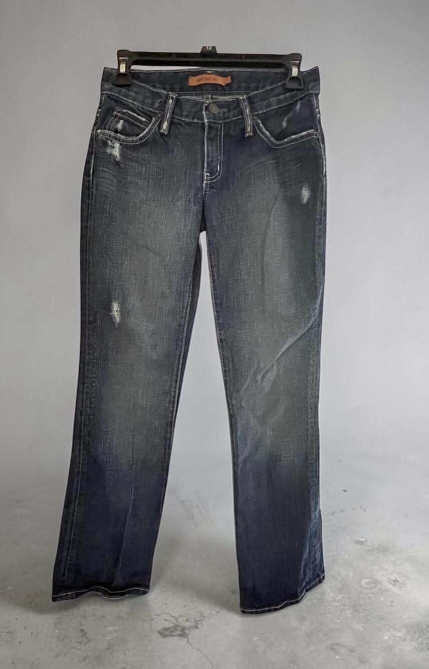 Arden B Women's Distressed Mid-Wash Straight Leg Denim Jeans